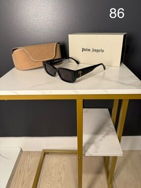 Palm Angels Black Sunglasses with Gold Palm Accent